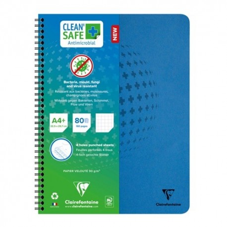 Spirálfüzet Clairefontaine Clean`Safe A/4+ 80 lapos kockás antimikrobiális