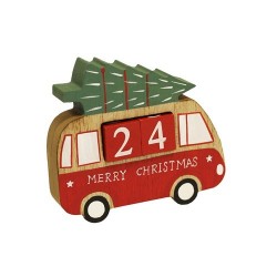 Karácsonyi öröknaptár 15x13 cm fa kisbusz