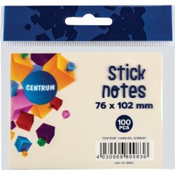Öntapadós jegyzettömb Centrum Stick Notes 76x102 mm, 100 lapos, pasztel sárga