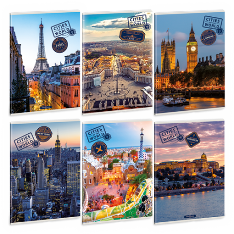 Füzet Ars Una nagyalakú extra kapcsos 40 lapos kockás cities of the world 22