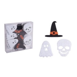 Halloween dekoráció szellem+koponya+kalap 36 db-os készlet