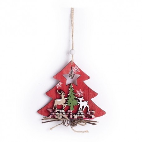 Karácsonyi dísz fa fenyő rénszarvassal akasztóval piros