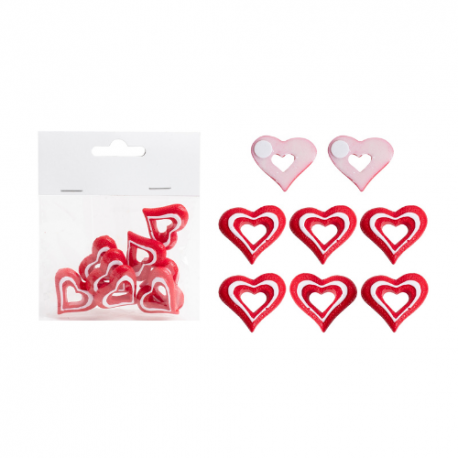 Kreatív dekoráció szív öntapadós 8 db/csomag piros-fehér(polirezin)