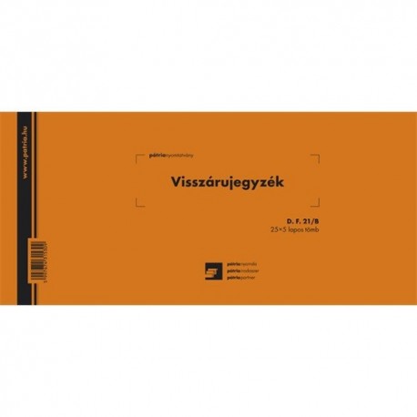 Visszárujegyzék 25x5 lapos tömb 290x135 mm