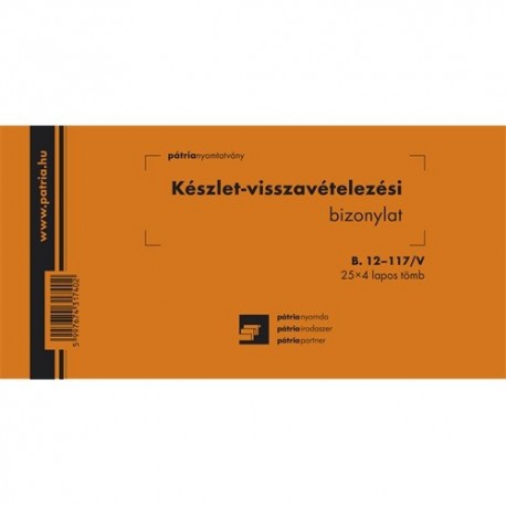 Készlet visszavételezési bizonylat 2 tételes 25x4 lapos tömb 203x102 mm