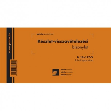 Készlet visszavételezési bizonylat 2 tételes 25x4 lapos tömb 203x102 mm