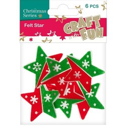 Karácsonyi filc CF piros-zöld csillag 6 db/csomag