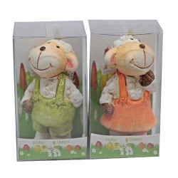 Húsvéti kerámia bárány PVC tartóban 8 cm fiú/lány vegyes
