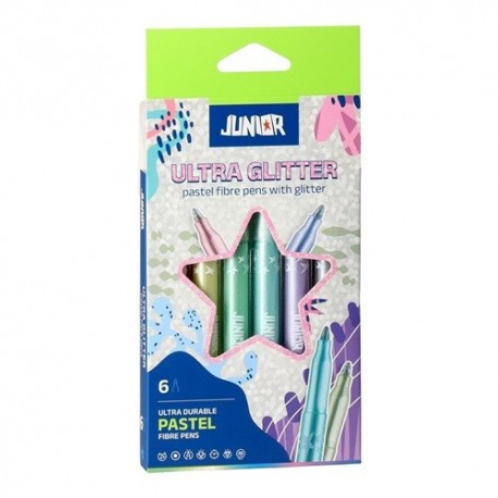 Színes rostirón Junior Ultra Glitter csillogó&nbsp;pasztell, 6 darabos