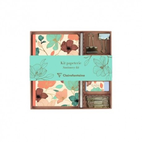 Kollekció Clairefontaine Gaia bézs jegyzetfüzet, ceruza, binder csipesz, kapocs, radír