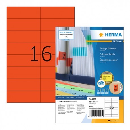 Etikett címke Herma 105x37 mm szegély nélküli piros 100 ív 1600 db/doboz